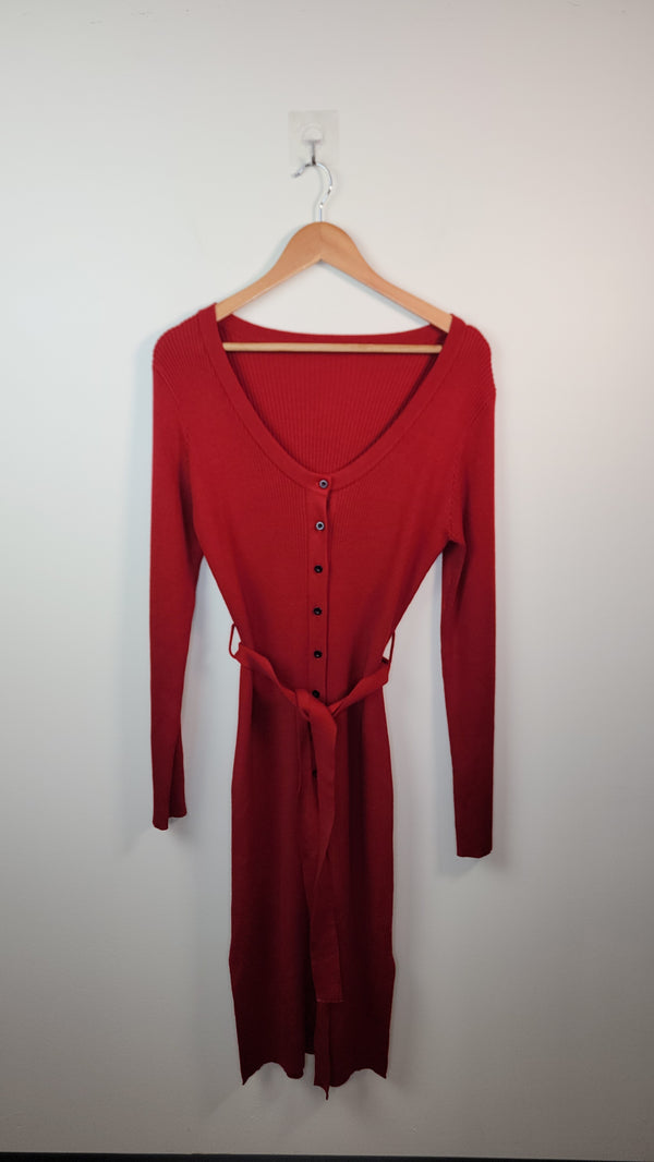 Sample Maha Women's Rib Knit Button Down Sweater Dress (Maroon)