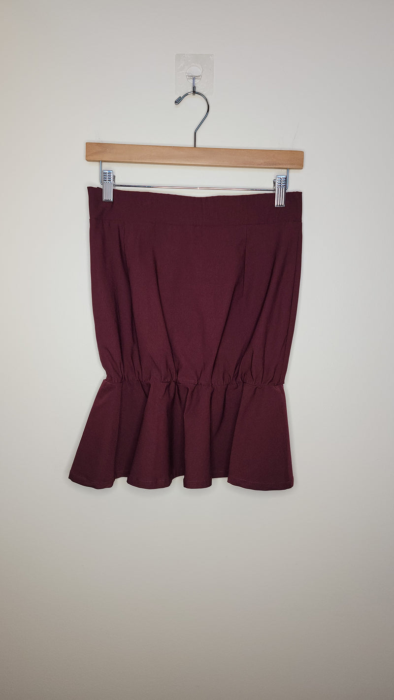 Sample Mandisa Women's African Print Stretch Peplum Mini Skirt (Burgundy)