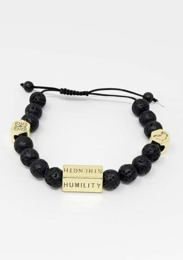 Irele Beaded Humility and Strength Adinkra Symbol Bracelet (Black)