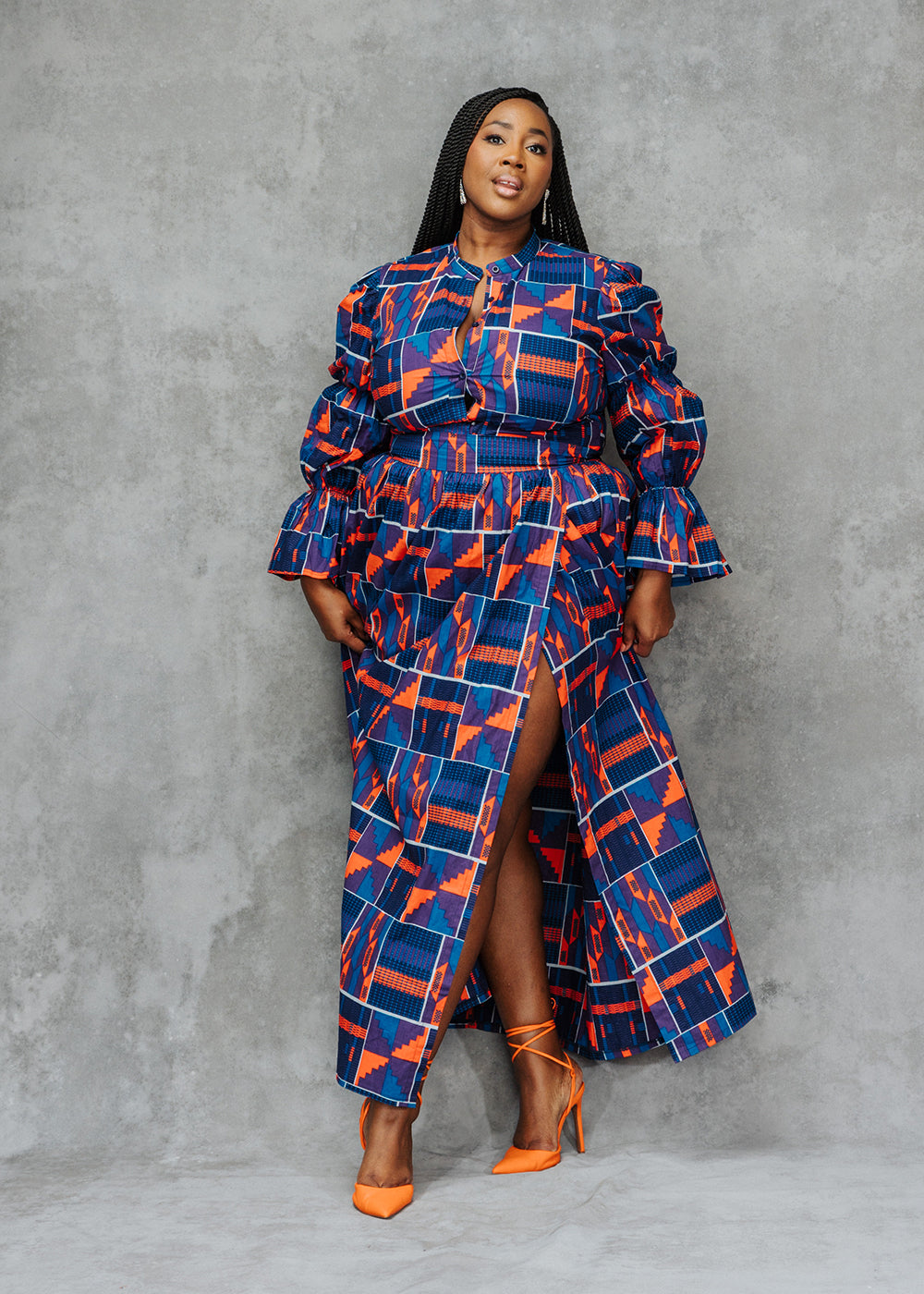 Kimiya Women's African Print Faux Wrap Skirt (Purple Navy Kente)