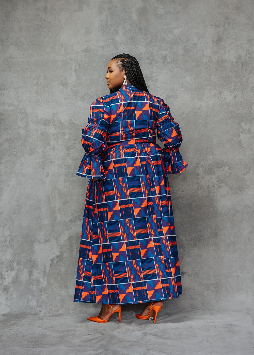Amari Women's African Print Button-Up Top (Purple Navy Kente)
