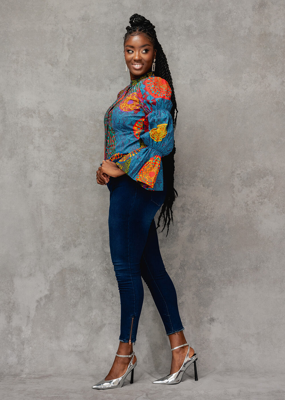 Amari Women's African Print Button-Up Top (New Harvest)