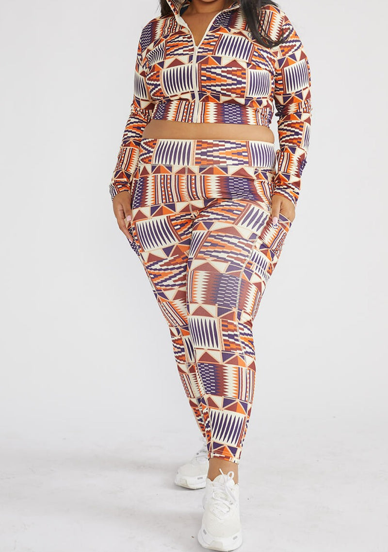 Sise Women's African Print Leggings (Cream Maroon Kente)