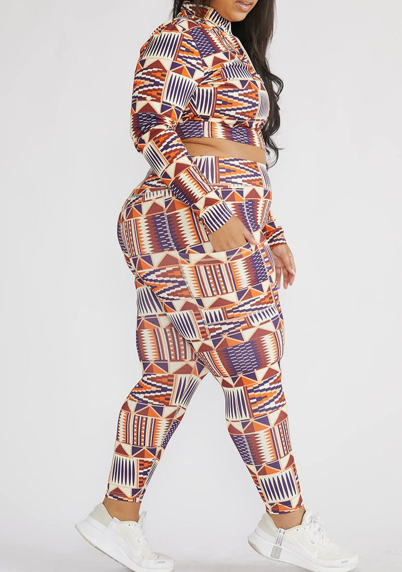 Sise Women's African Print Leggings (Cream Maroon Kente)