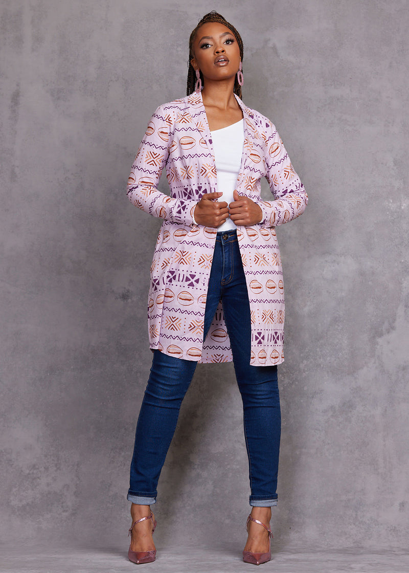Aniyah Women's African Print Button-Up Shirt Dress (Mauve Plum Mudcloth) - Clearance