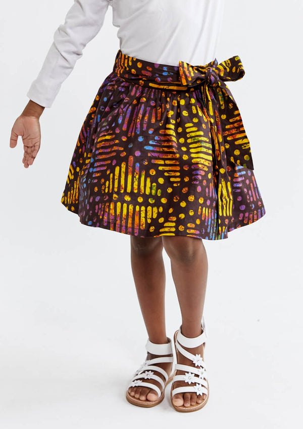 Bami Girl's African Print Skirt (Sunset Adire) - Clearance