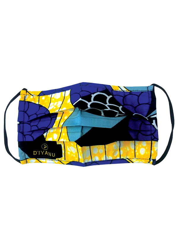 Uzo African Print 2 Layer Reusable Face Mask (Blue Bubbles on Yellow)-Clearance