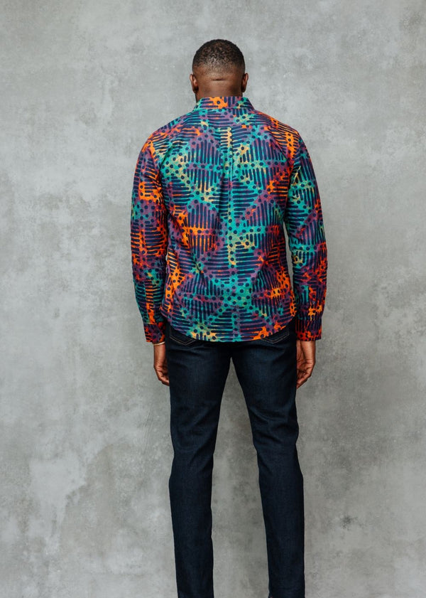 Chane Men's African Print Button-Up Shirt (Jade Amber Adire)