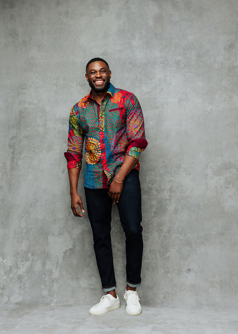 Chane Men's African Print Button-Up Shirt (New Harvest Multipattern)