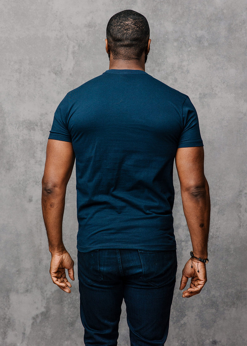 Dayo Men's African Print T-Shirt (Blue/Tan/Navy)