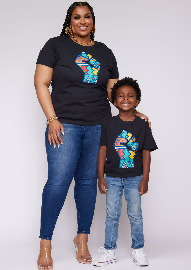 Kiburi African Print Graphic T-shirt (Black/Rainbow Tribal)