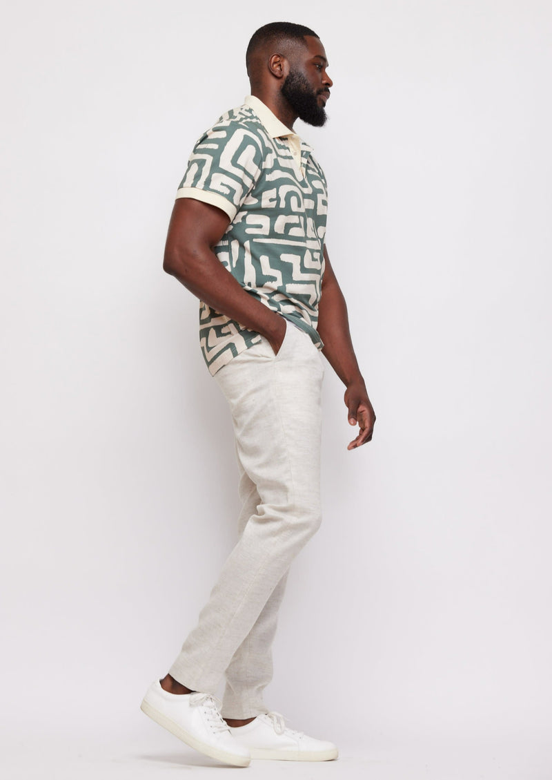 Femi Men's Polo Shirt (Olive Geometric)