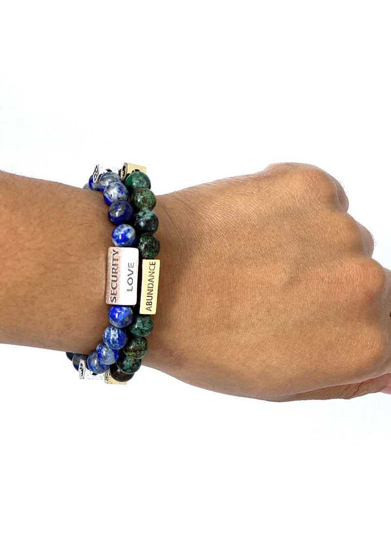 Nife Unisex Adinkra Symbol Beaded Bracelet (Lapiz Lazuli with Silver)