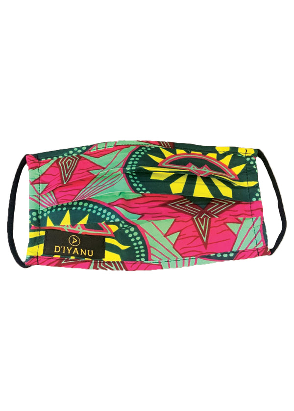 Uzo African Print 2 Layer Reusable Face Mask (Green Pink Sunrise)-Clearance