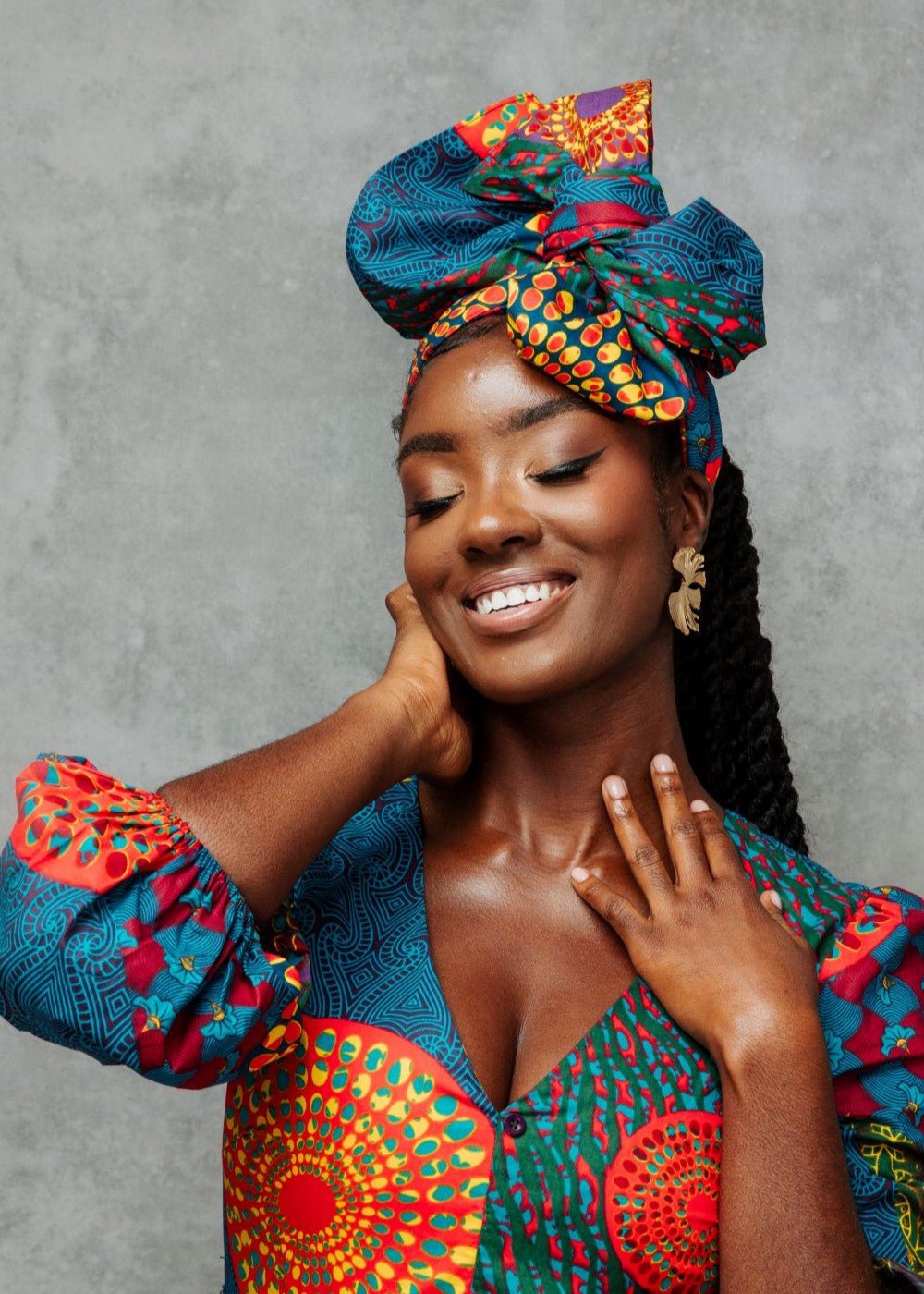 Women's African Print Head Wrap/Scarf (New Harvest Multipattern) - D'IYANU