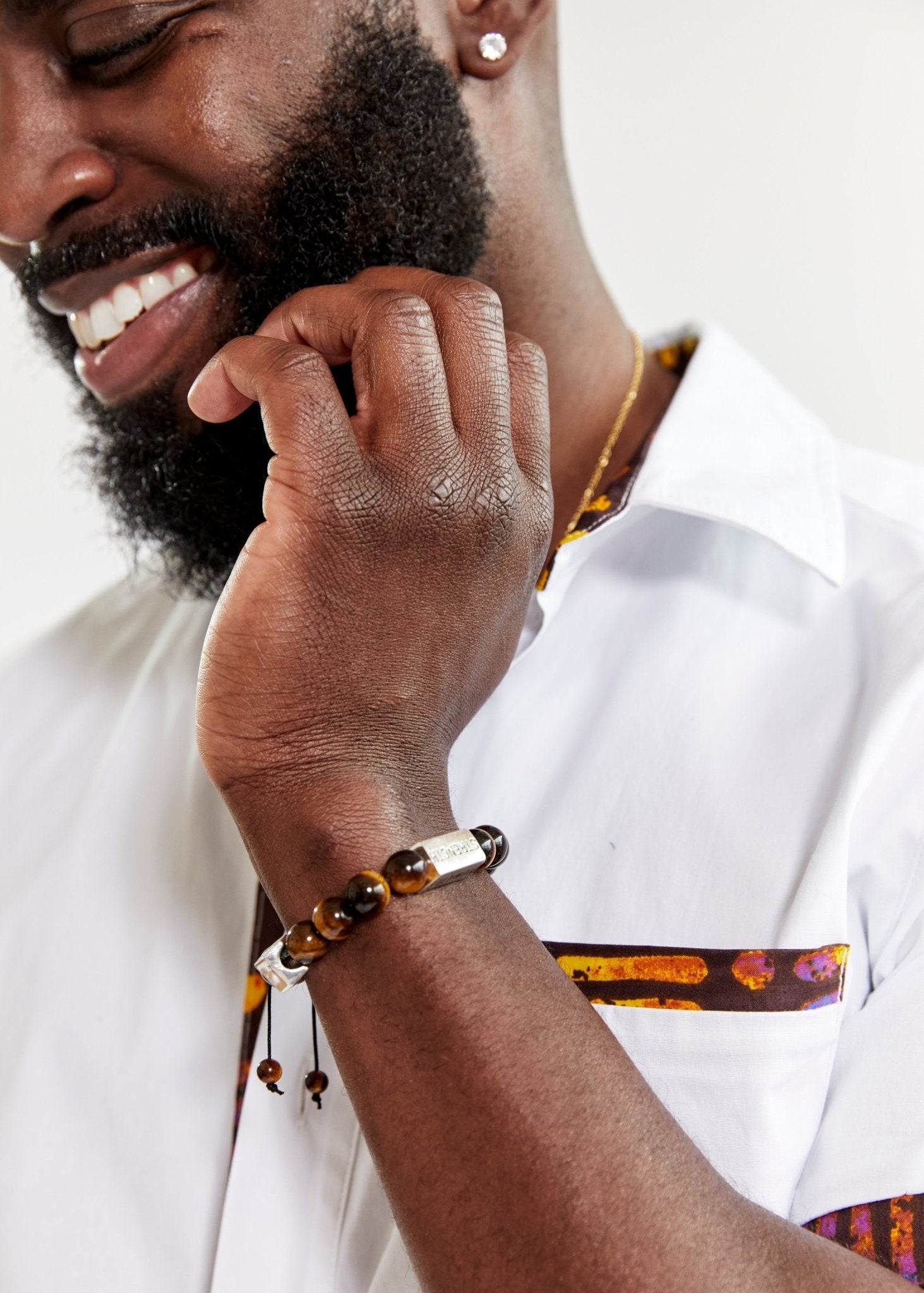 Irele Beaded Humility and Strength Adinkra Symbol Bracelet (Brown) - D'IYANU