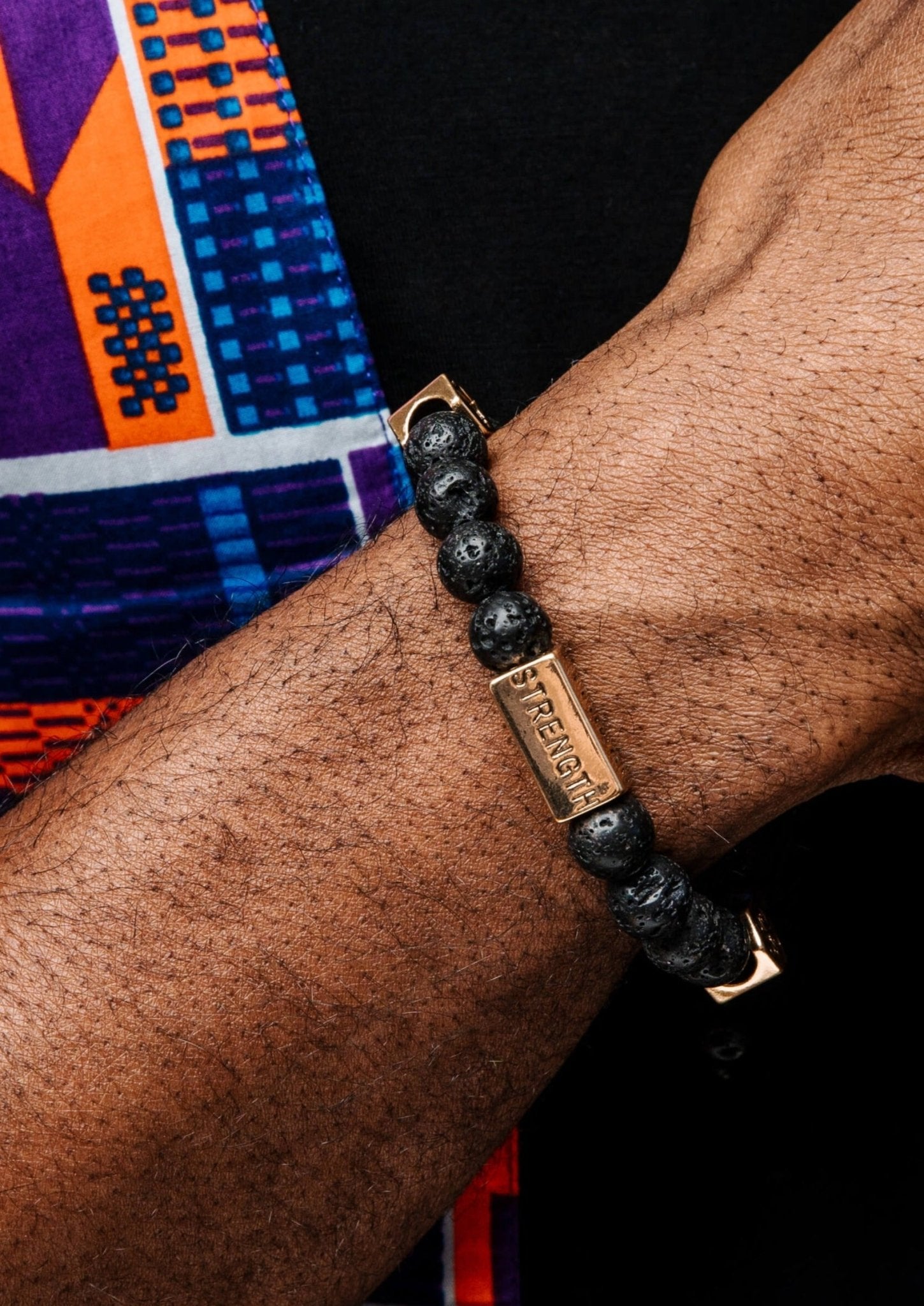 Irele Beaded Humility and Strength Adinkra Symbol Bracelet (Black) - D'IYANU