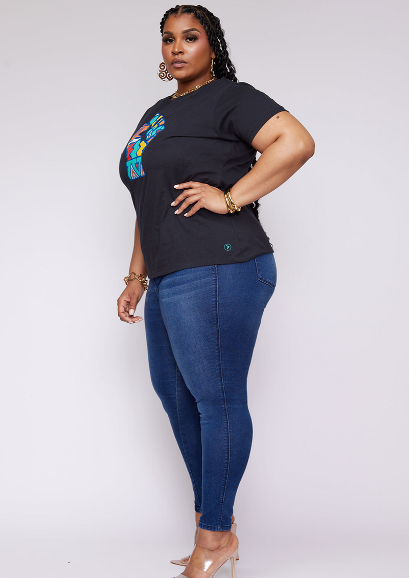 Kiburi African Print Graphic T-shirt (Black/Rainbow Tribal)