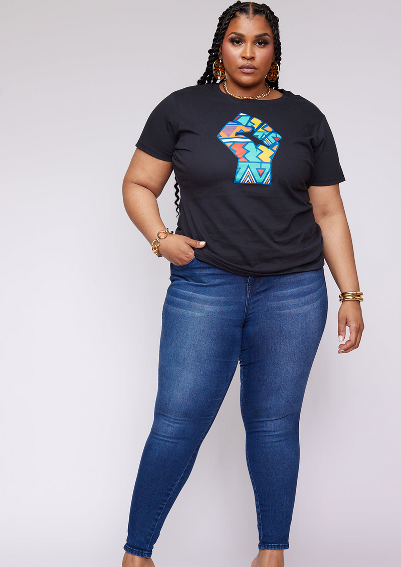 Kiburi African Print Graphic T-shirt (Black/Rainbow Tribal)