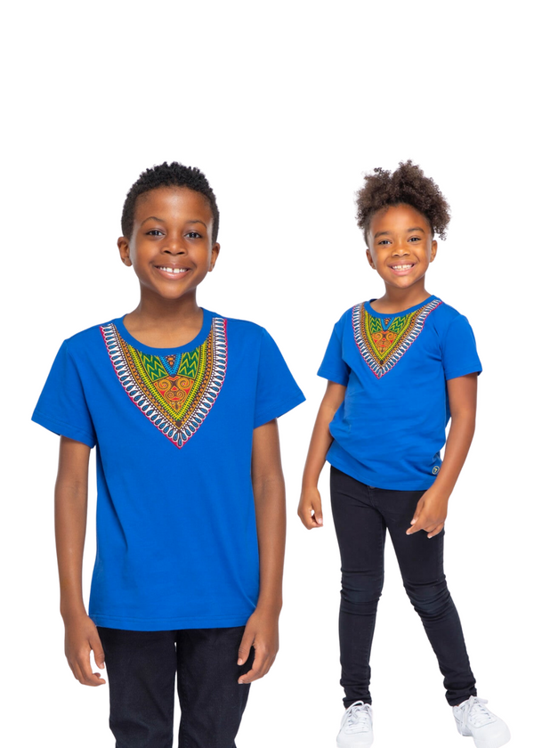 Kid's African Print Dashiki T-Shirt (Blue) - Clearance