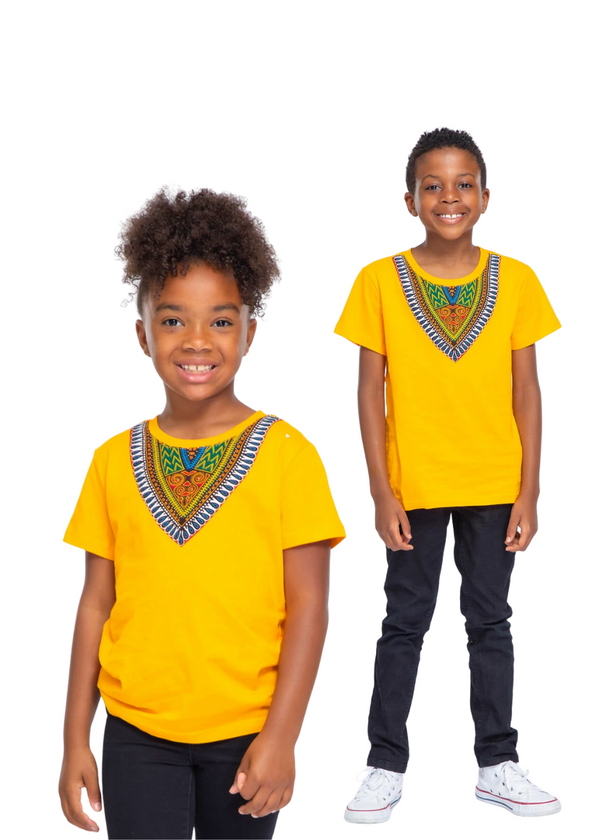 Kid's African Print Dashiki T-Shirt (Gold) - Clearance