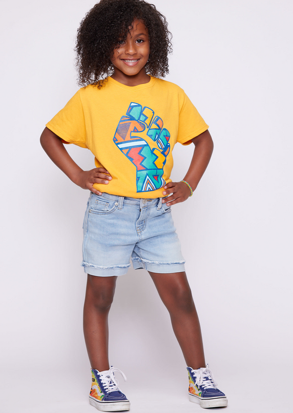 Julo African Print Graphic T-shirt (Gold/Rainbow Tribal) -Clearance