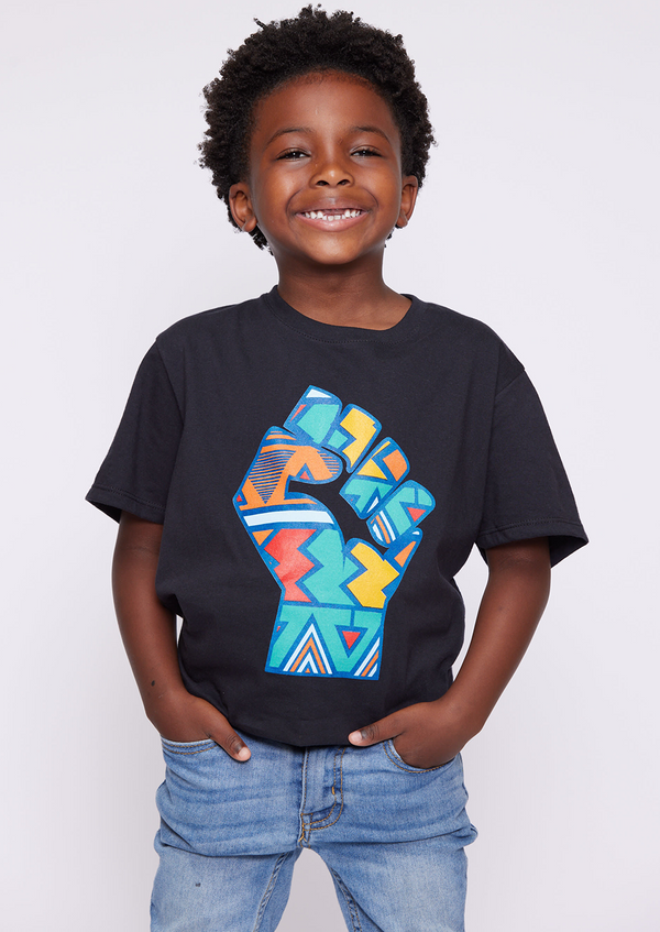 Julo African Print Graphic T-shirt (Black/Rainbow Tribal) -Clearance