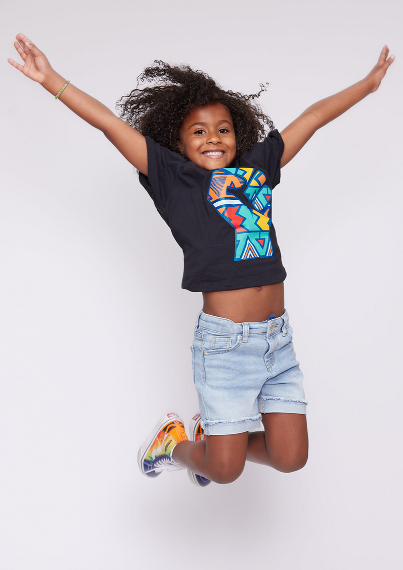 Julo African Print Graphic T-shirt (Black/Rainbow Tribal) -Clearance
