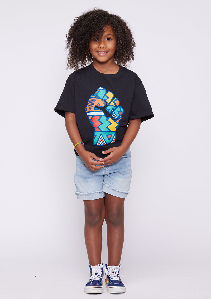 Julo African Print Graphic T-shirt (Black/Rainbow Tribal) -Clearance