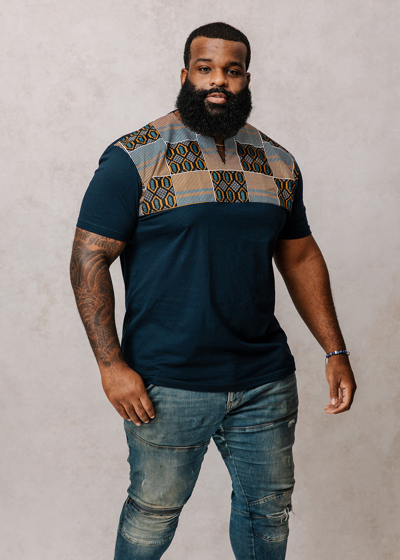 Dayo Men's African Print T-Shirt (Blue/Tan/Navy) – D'IYANU