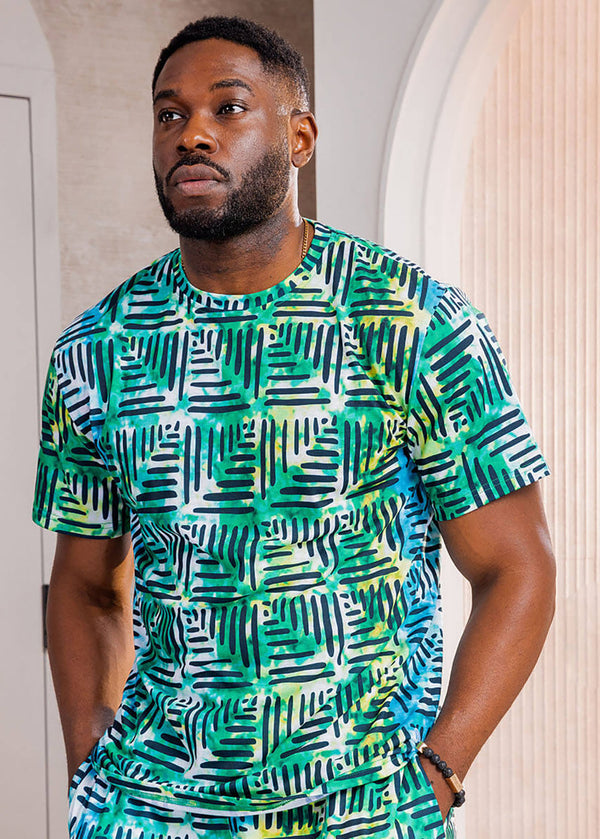 Edalo Men's African Print T-shirt (Marine Adire)