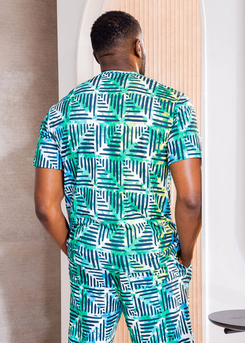 Edalo Men's African Print T-shirt (Marine Adire)