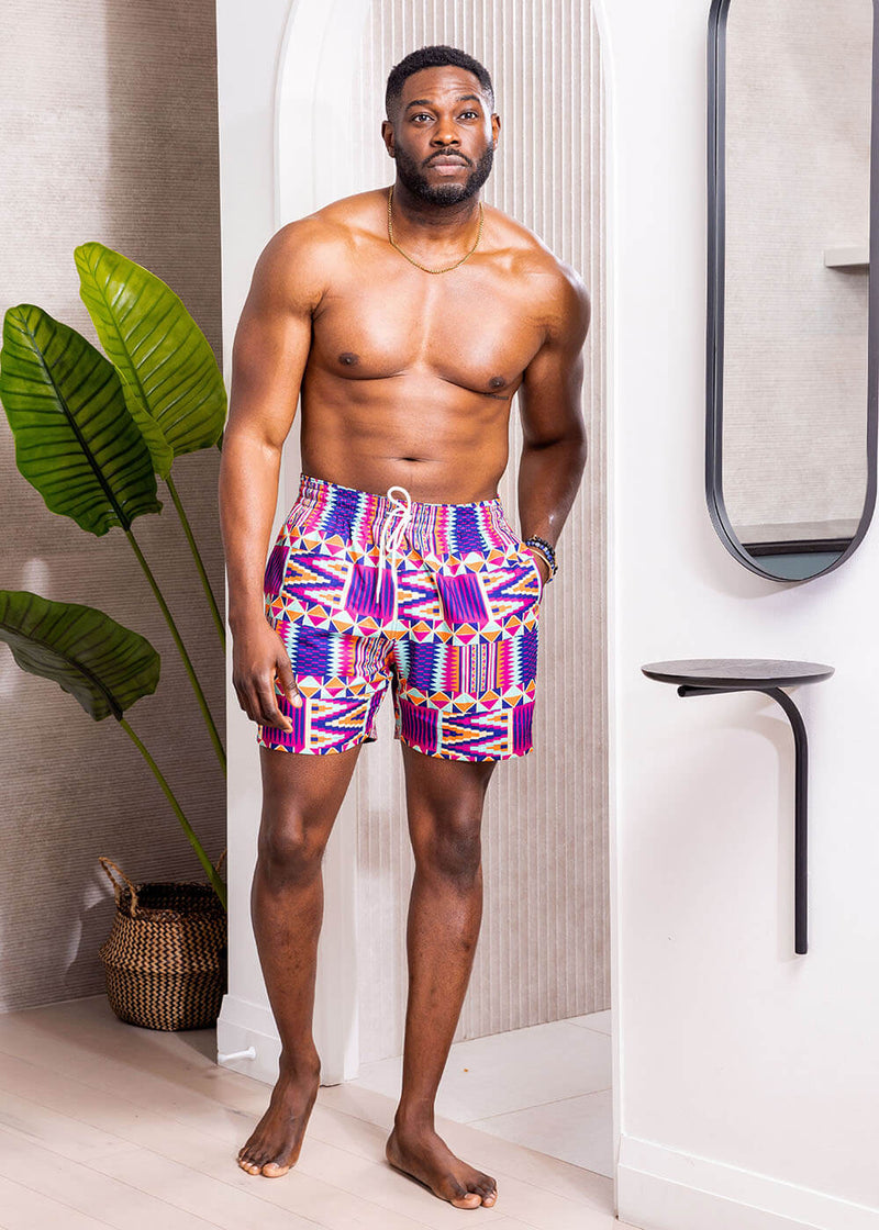 Safari Men's African Print Swim Trunks (Mint Purple Kente) – D'IYANU