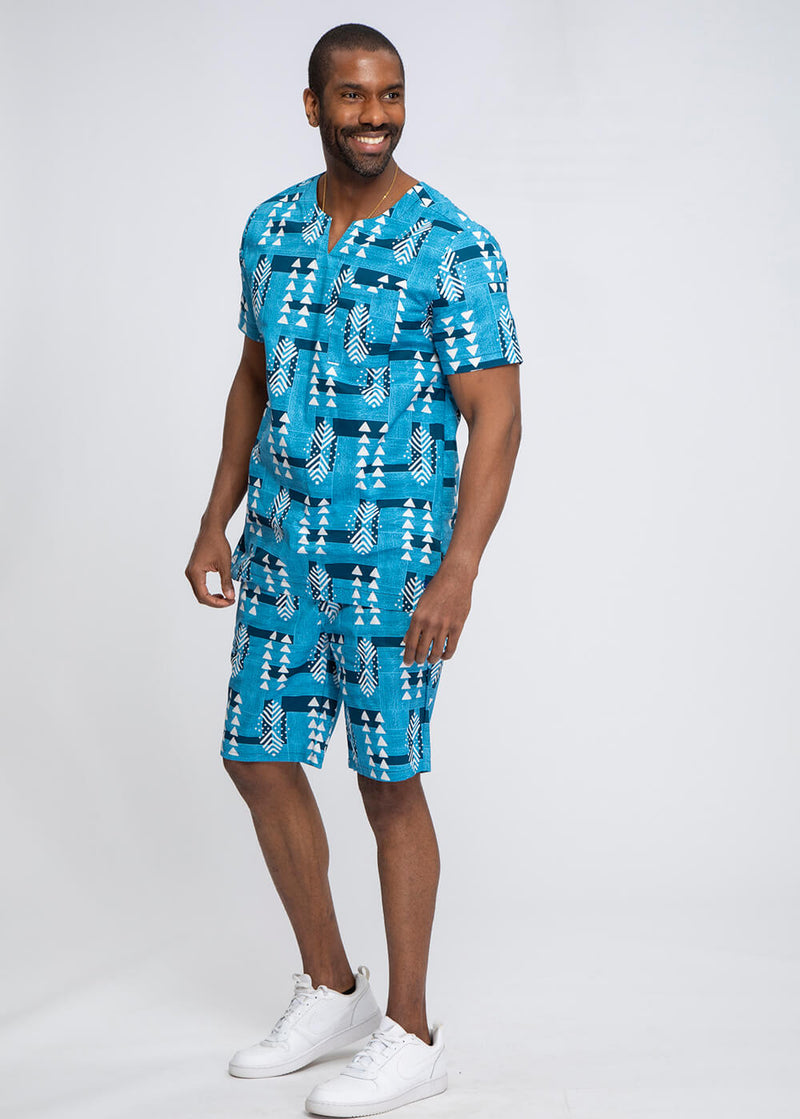 Debare Men's African Print Shorts (Navy White Mudcloth)-Clearance