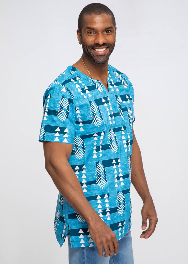 Alamini Men's African Print Men's Tunic (Navy White Mudcloth) - Clearance