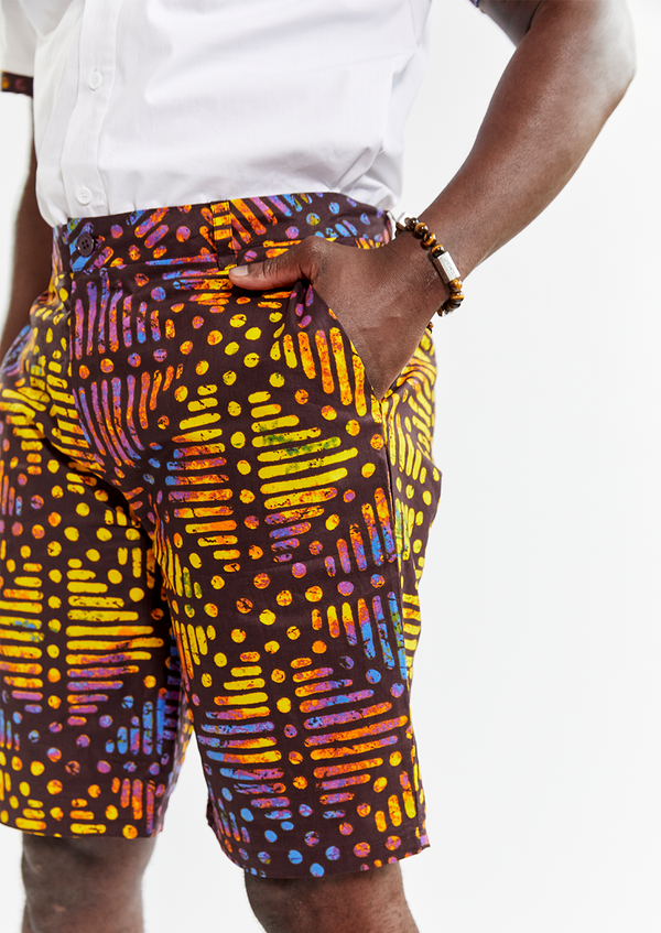 Debare Men's African Print Shorts (Sunset Adire) - Clearance