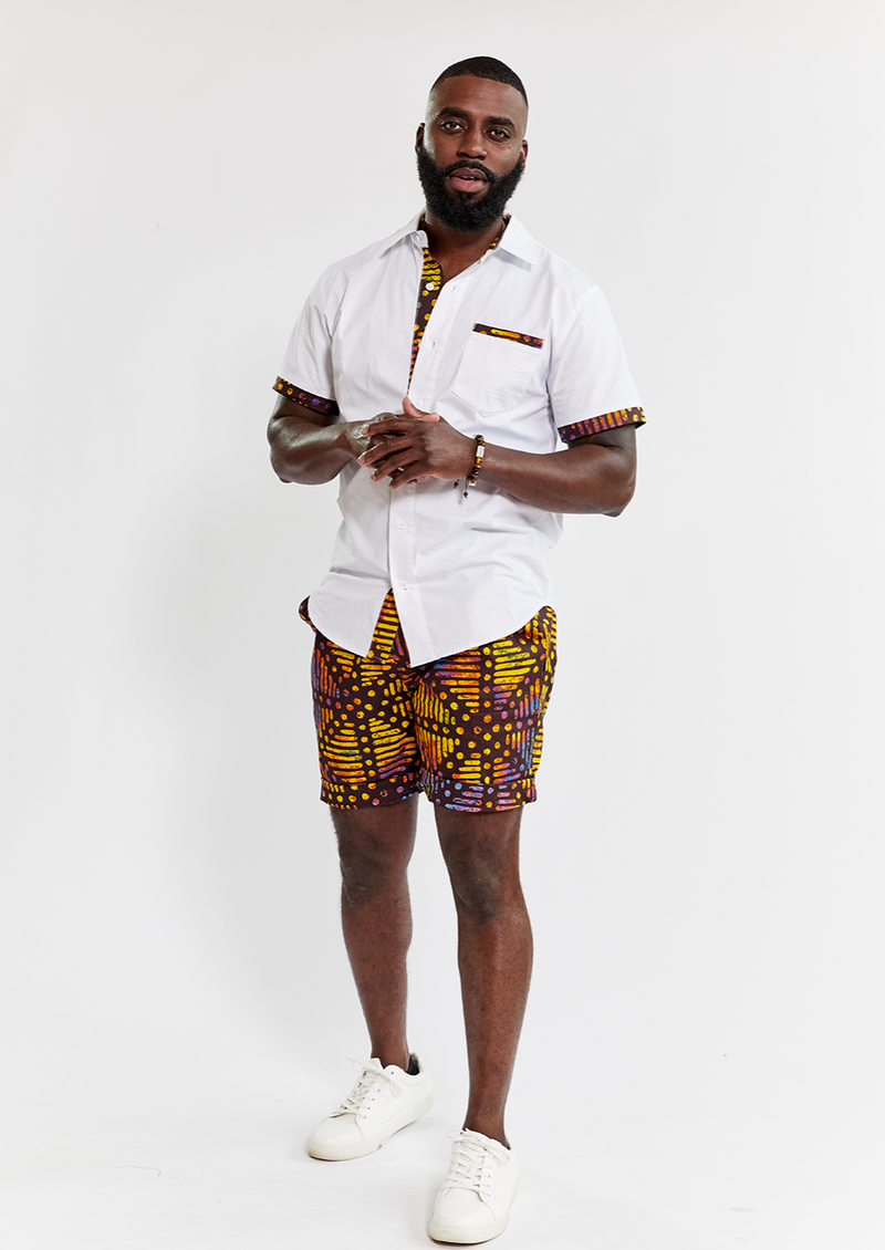 Debare Men's African Print Shorts (Sunset Adire) - Clearance