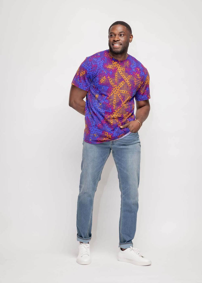 Edalo Men's African Print T-shirt (Violet Adire) - Clearance