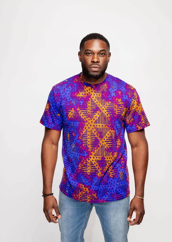 Edalo Men's African Print T-shirt (Violet Adire) - Clearance