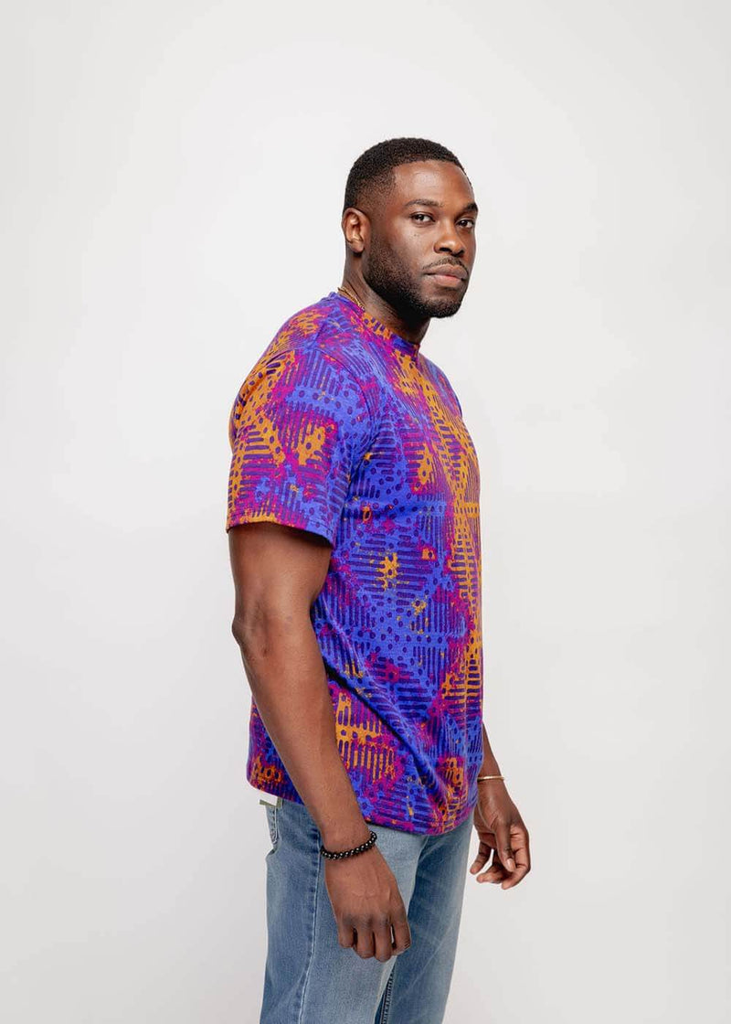 Edalo Men's African Print T-shirt (Violet Adire) - Clearance