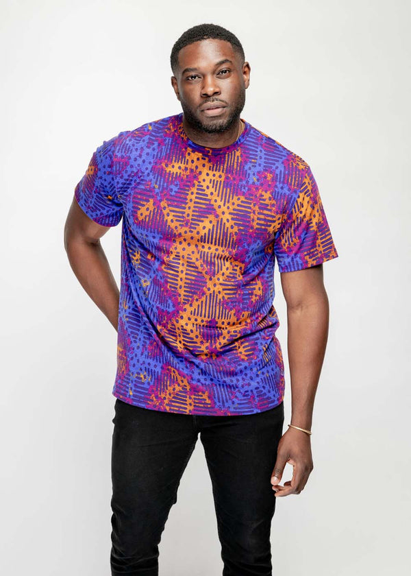 Edalo Men's African Print T-shirt (Violet Adire)