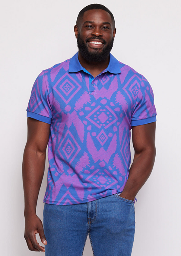 Femi Men's Polo Shirt (Purple Blue Batik)