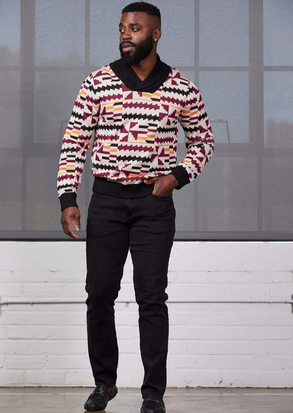 Iferan Men's African Print Sweater (Peach Kente) - Clearance