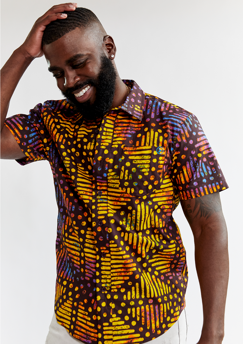 Keyon African Print Button-Up Shirt (Sunset Adire) - Clearance