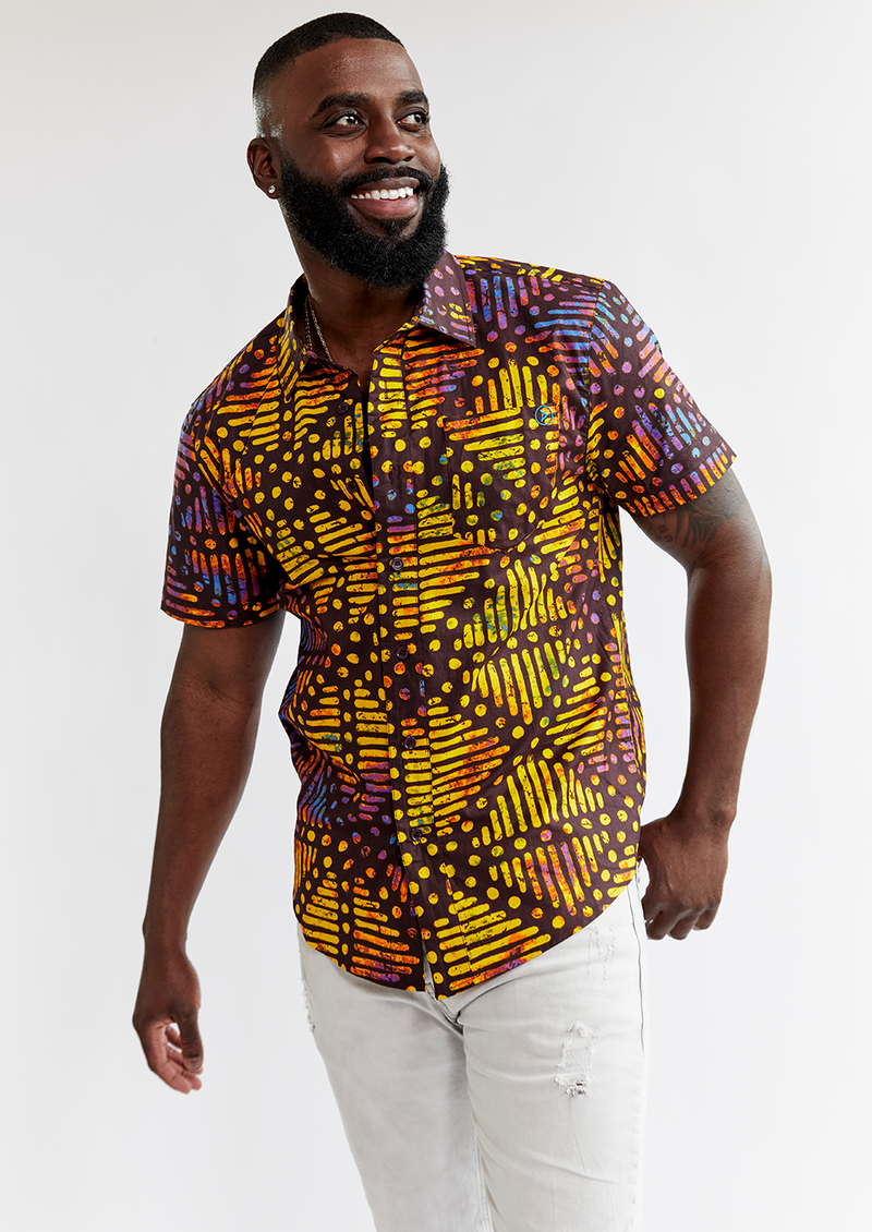 Keyon African Print Button-Up Shirt (Sunset Adire) - Clearance