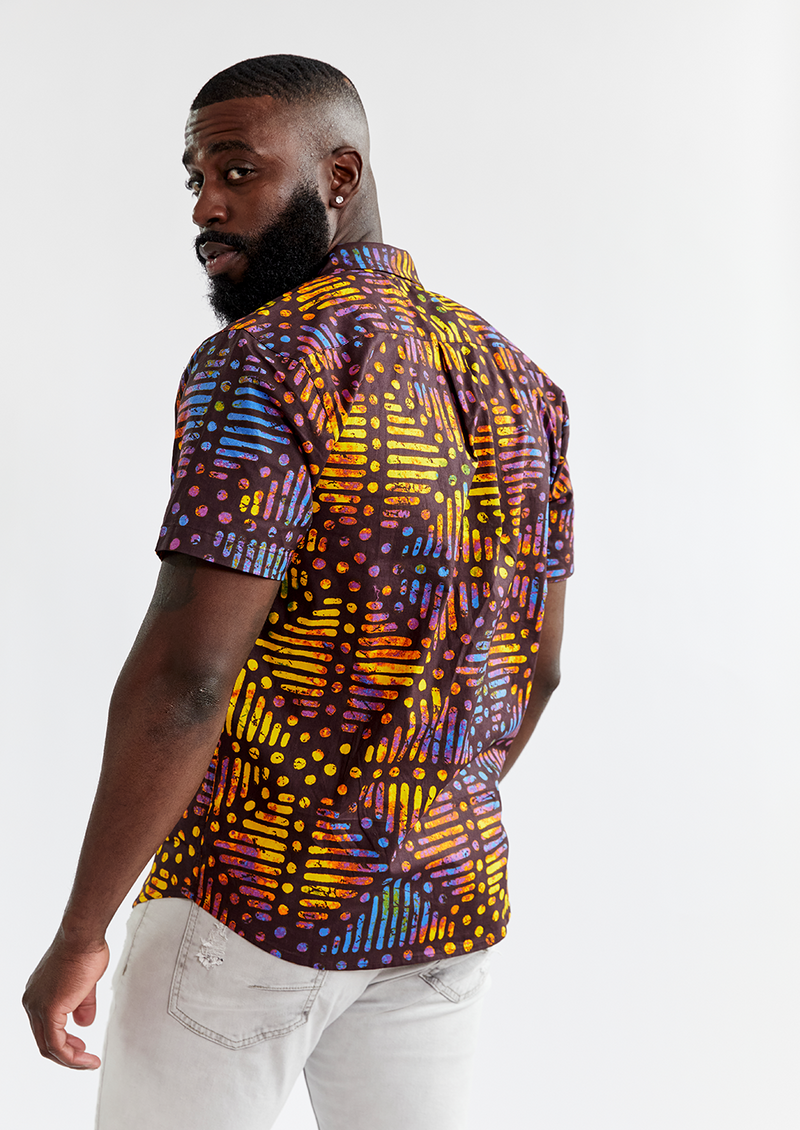 Keyon African Print Button-Up Shirt (Sunset Adire) - Clearance