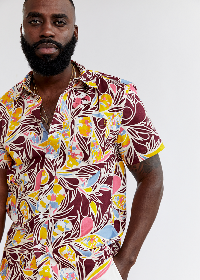 Keyon African Print Button-Up Shirt (Tropical Paisley)