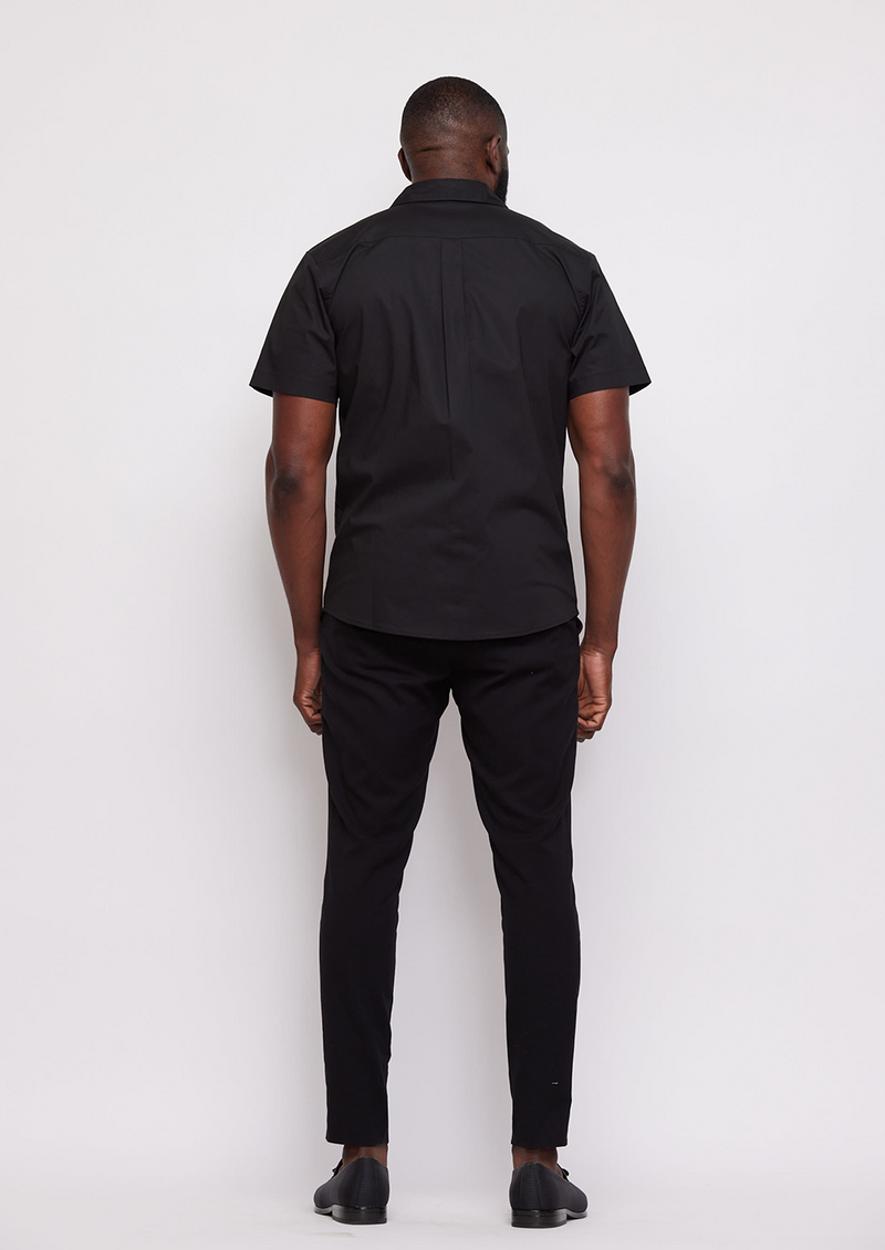 Tumelo Men's Applique Button-Up Shirt (Black/Gold White Mudcloth) -Clearance