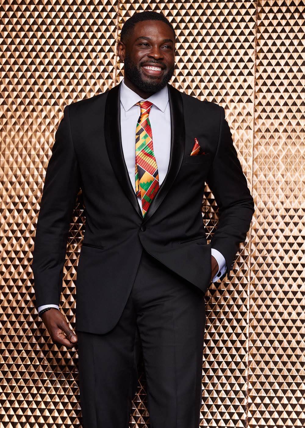 D iyanu Ajani Men s African Print Satin Necktie and Pocket Square Set Yellow Green Kente