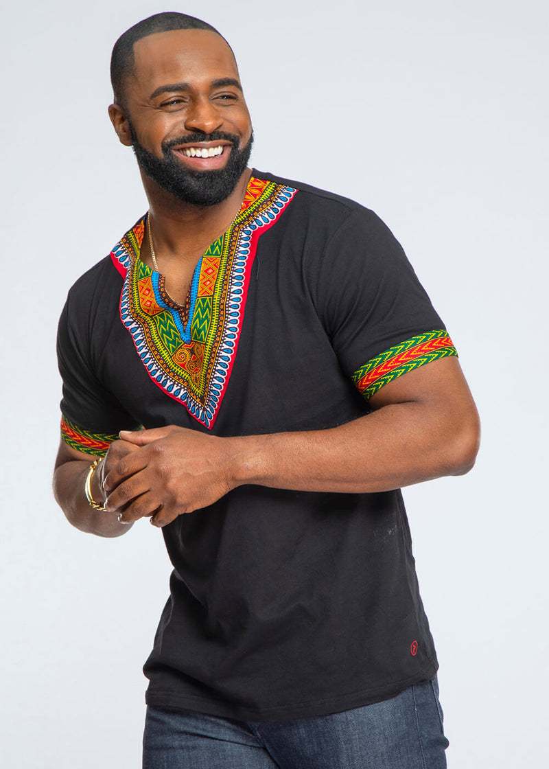 Men's African Print Dashiki T-Shirt (Black)